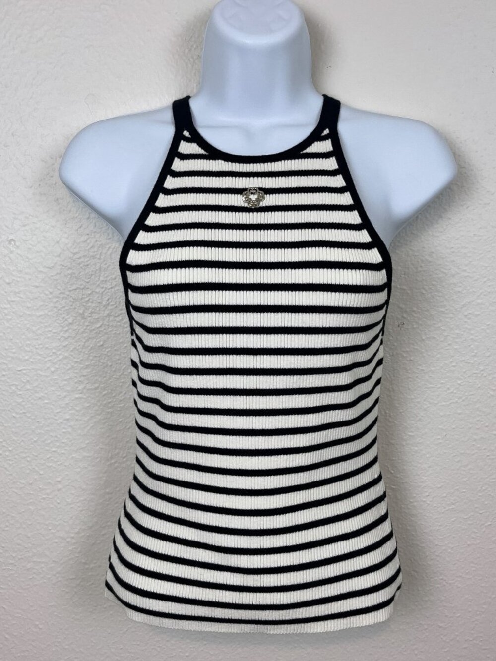 Maje Matchoulia Tank Top Womens 2 (US Medium) Black/White Striped Sleeveless NEW